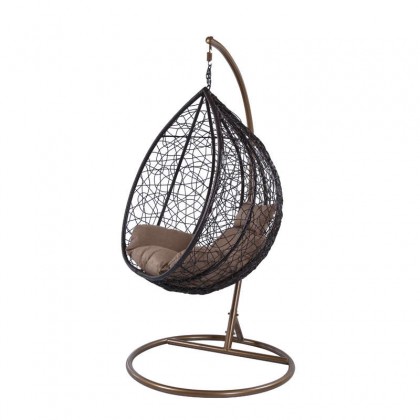 Κούνια κρεμαστή πολυθρόνα Nest/10 μεταλλική με επένδυση wicker χρώμα καφέ