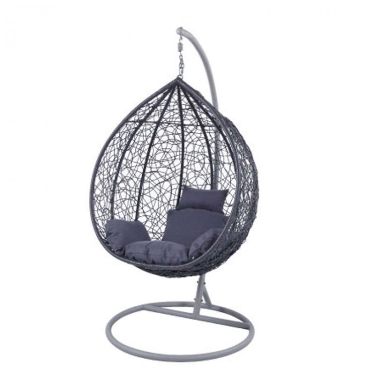 Κούνια κρεμαστή πολυθρόνα Nest/13 μεταλλική με επένδυση wicker χρώμα ανθρακί
