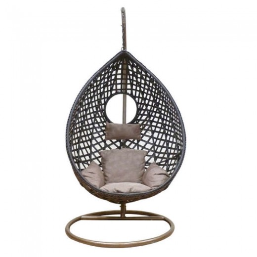 Κούνια κρεμαστή πολυθρόνα Nest/21 μεταλλική με επένδυση wicker χρώμα καφέ