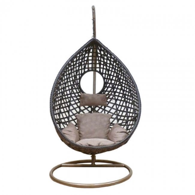Κούνια κρεμαστή πολυθρόνα Nest/21 μεταλλική με επένδυση wicker χρώμα καφέ