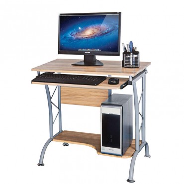 Γραφείο ηλεκτρονικού υπολογιστή με μεταλλικό σκελετό και ξύλινη επιφάνεια Mdf σε χρώμα  φυσικό 70x50x74εκ