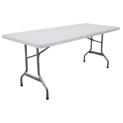 Τραπέζι catering βαλίτσα με μεταλλικό σκελετό και επιφάνεια πολυπροπυλενίου HDPE σε χρώμα λευκό 152x76x74εκ