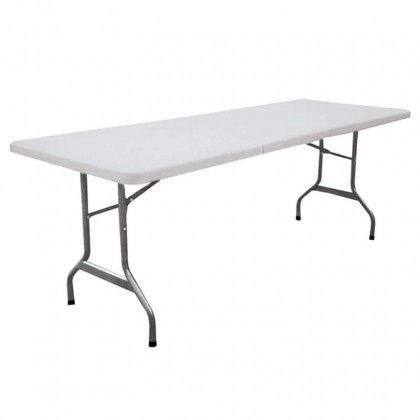 Τραπέζι catering βαλίτσα με μεταλλικό σκελετό και επιφάνεια πολυπροπυλενίου HDPE σε χρώμα λευκό 240x76x74εκ