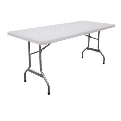 Τραπέζι catering πτυσσόμενο με μεταλλικό σκελετό και επιφάνεια πολυπροπυλενίου HDPE σε χρώμα λευκό 152x76x74εκ
