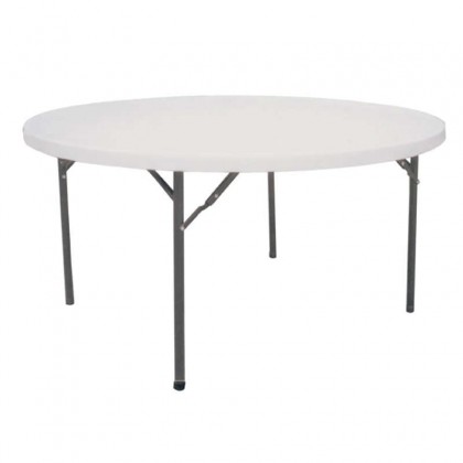 Τραπέζι catering πτυσσόμενο με μεταλλικό σκελετό και επιφάνεια από πολυπροπυλένιο HDPE σε χρώμα λευκό Φ120Χ74εκ 41.0176