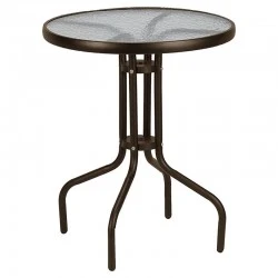 Metal garden table in brown with safety glass Ø70x72cm