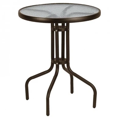 Metal garden table in brown with safety glass Ø60x72cm