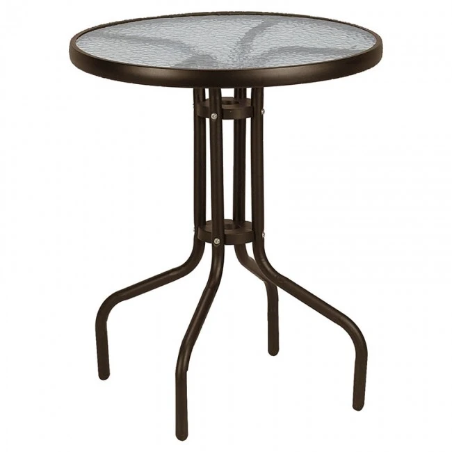 Metal garden table in brown with safety glass Ø70x72cm