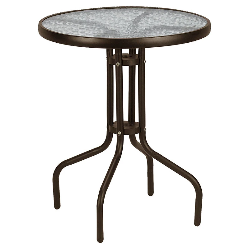 Metal garden table in brown with safety glass Ø80x72cm
