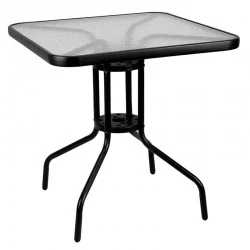 Metal garden table in black with safety glass 70x70x72cm