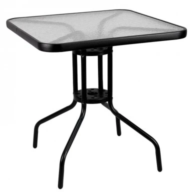 Metal garden table in black with safety glass 70x70x72cm