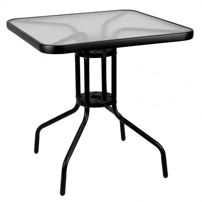Metal garden table in black with safety glass 70x70x72cm