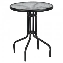Metal garden table in black with safety glass Ø70x72cm