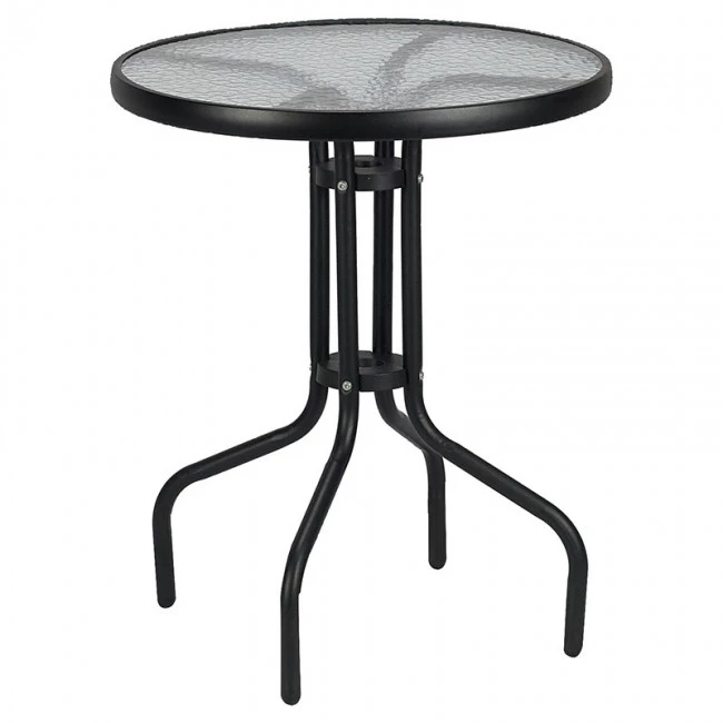 Metal garden table in black with safety glass Ø70x72cm
