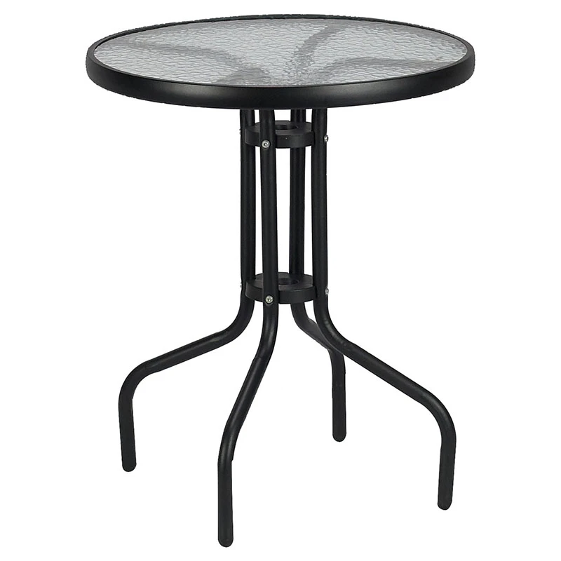 Metal garden table in black with safety glass Ø80x72cm