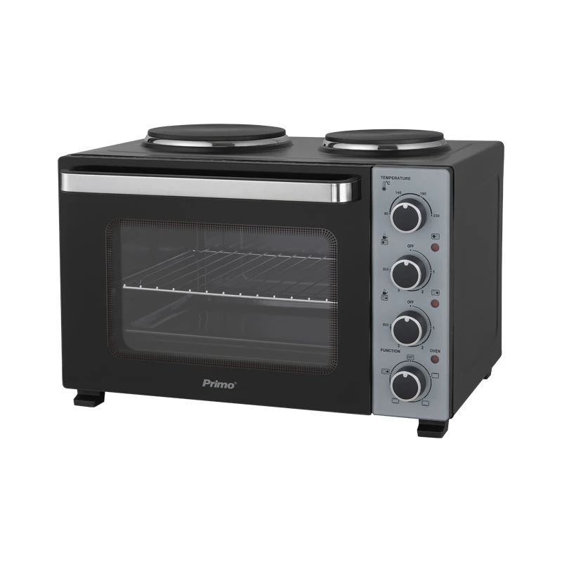 Ηλεκτρικό φουρνάκι με 2 εστίες PREO-40589 PRIMO 35L 3000W Γυάλινη πρόσοψη Μαύρο/Ασημί