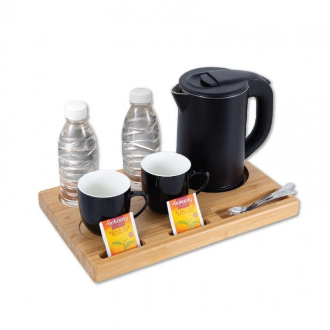 Ξενοδοχειακό σετ καλωσορίσματος PRWT-50085 Primo 0.8L 1200W με Ανοξείδωτο Cool touch Μαύρο βραστήρα &amp; Ξύλινη βάση