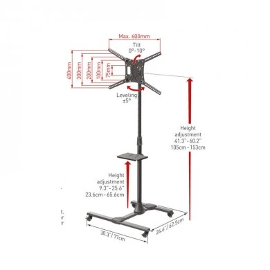 Βάση Τηλεόρασης Δαπέδου SW411H Barkan 13&quot; - 83&quot; με Κλίση και Ροδάκια