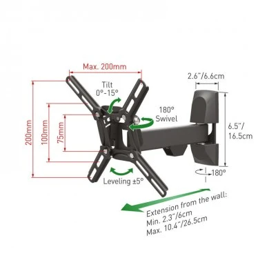 Βάση Τηλεόρασης Τοίχου 2300.B Barkan 13&quot; - 43&quot; με Βραχίονα και Κλίση