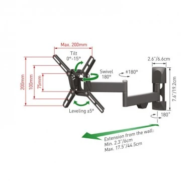Βάση Τηλεόρασης Τοίχου 2400.B Barkan 13&quot; - 43&quot; με Διπλό Βραχίονα και Κλίση