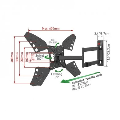 Βάση Τηλεόρασης Τοίχου 3400L.B Barkan 13&quot; - 83&quot; με Βραχίονα και Κλίση