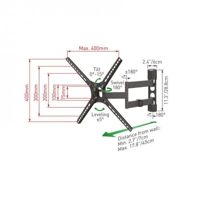 Βάση Τηλεόρασης Τοίχου BM343 Barkan 13&quot; - 65&quot; με Βραχίονα και Κλίση Μαύρη