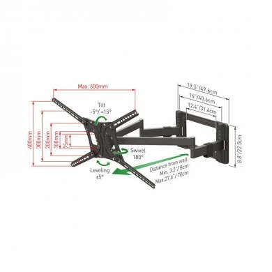 Βάση Τηλεόρασης Τοίχου BM464L Barkan 13&quot; - 90&quot; με Διπλό Βραχίονα και Κλίση