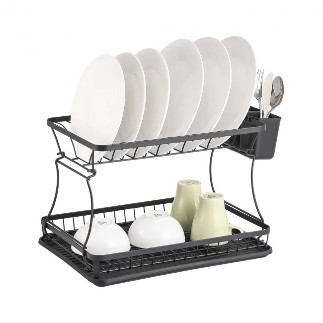 DISH RACK DOUBLE TIER METALLIC 29x31x42cm BLACK