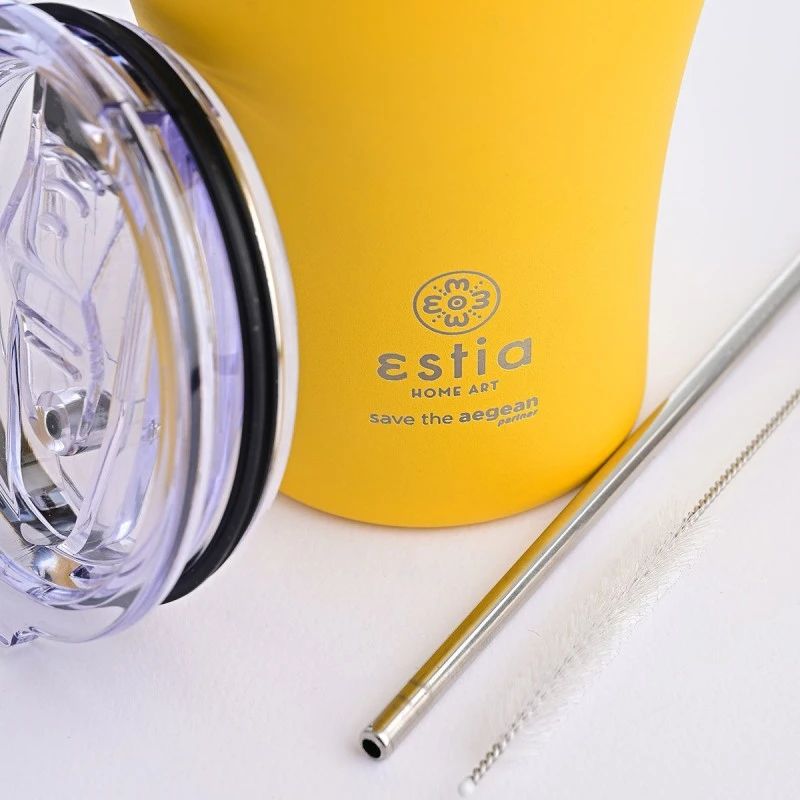 INSULATED COFFEE MUG SAVE THE AEGEAN 350ml PINEAPPLE YELLOW