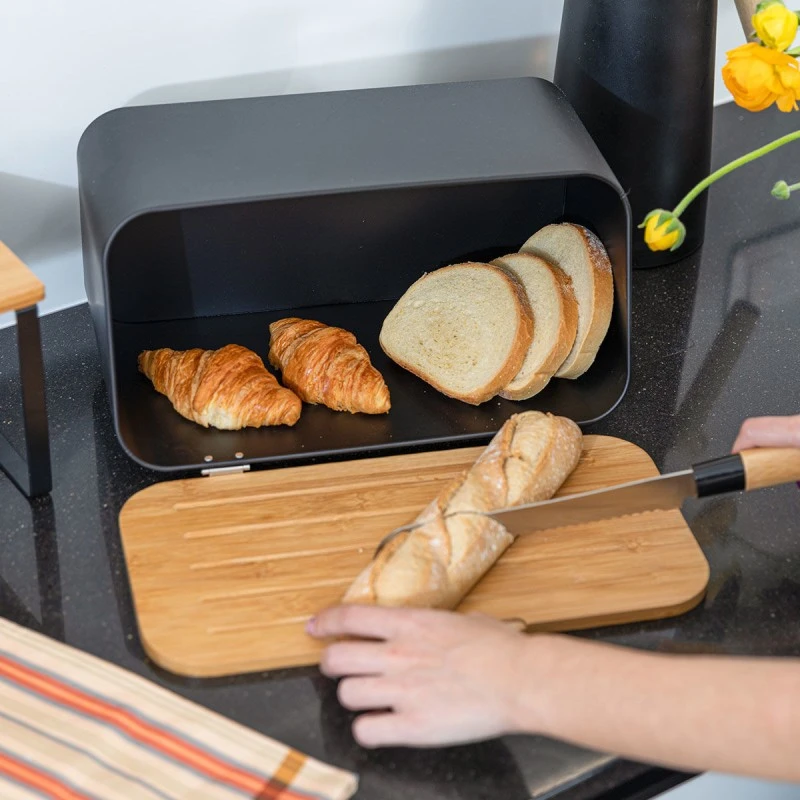 BREAD BOX BAMBOO ESSENTIALS METALLIC  34.5x19x17cm WITH LID BLACK