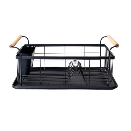DISH RACK BAMBOO ESSENTIALS METALLIC WITH HANDLES 44x32x20cm BLACK