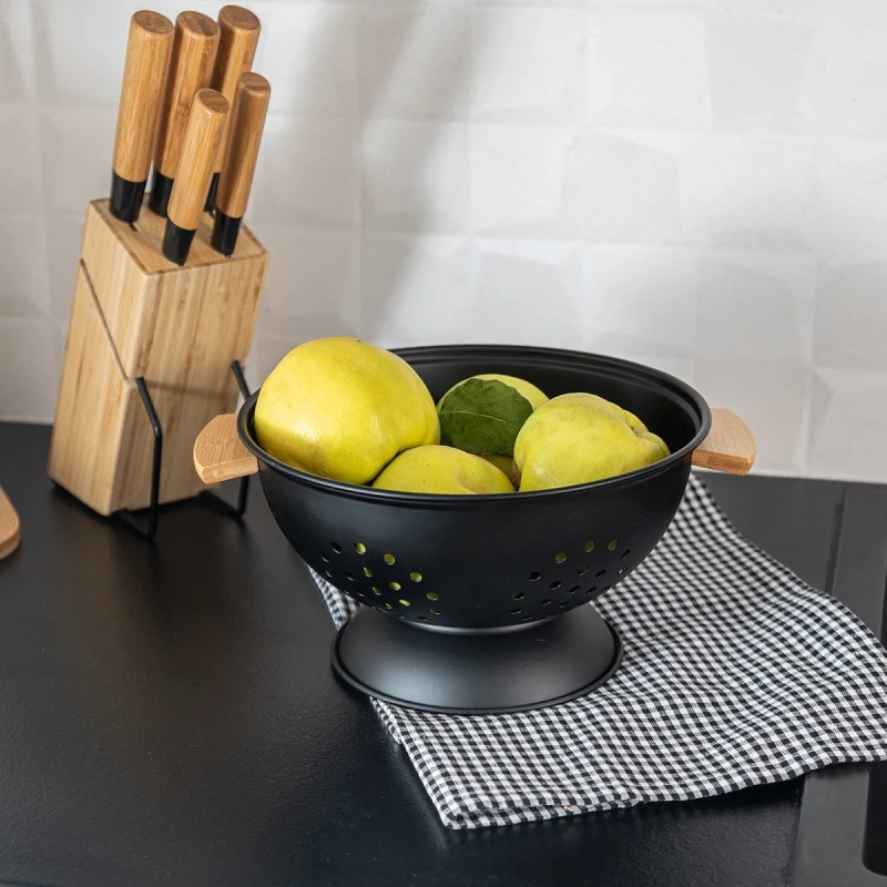ESTIA ΣΟΥΡΩΤΗΡΙ ΖΥΜΑΡΙΚΩΝ BAMBOO ESSENTIALS ΜΕΤΑΛΛΙΚΟ ΜΕ ΛΑΒΕΣ 24x24x13.7cm ΜΑΥΡΟ