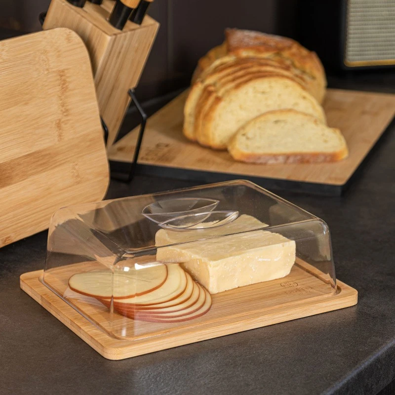 CHEESE BOARD BAMBOO ESSENTIALS 24x18x7.5cm WITH PLASTIC COVER