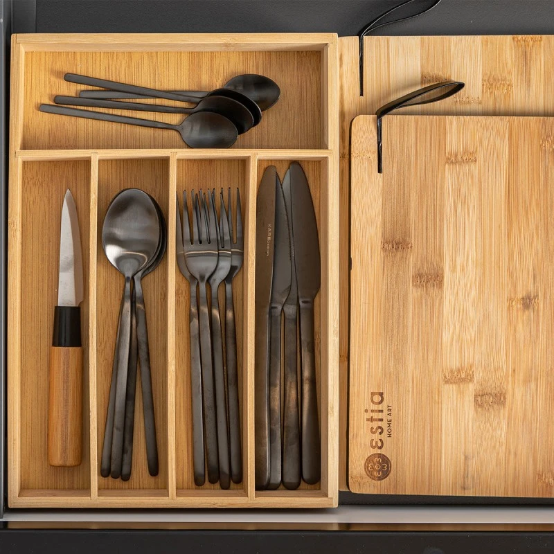 DRAWER CUTLERY TRAYS BAMBOO ESSENTIALS 33x23x4.5cm WITH 5 COMPARTMENTS