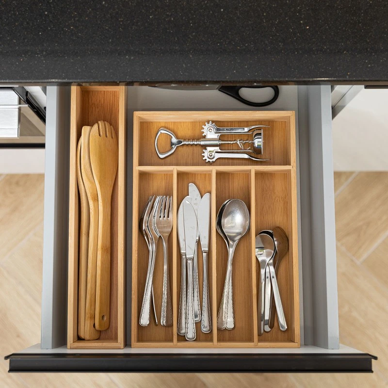 DRAWER CUTLERY TRAYS BAMBOO ESSENTIALS 33x23x4.5cm WITH 5 COMPARTMENTS