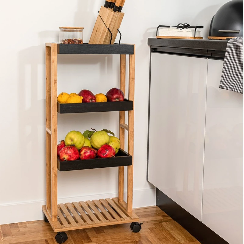 ORGANIZATION TROLLEY BAMBOO ESSENTIALS 40x30x88cm 4-TIER BLACK