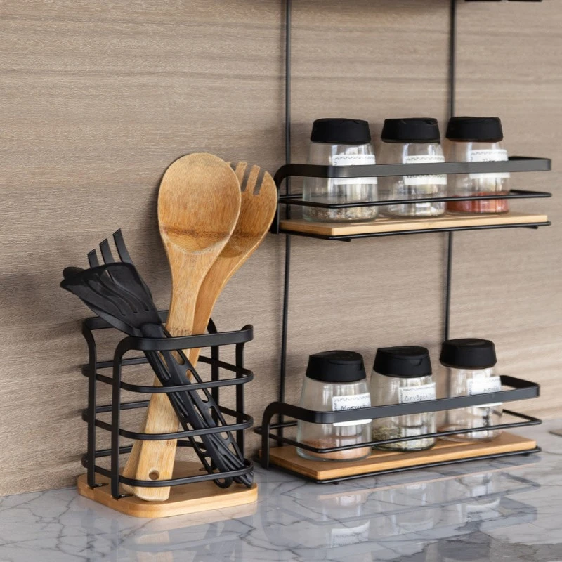 UTENSIL HOLDER BAMBOO ESSENTIALS METALLIC 12x12x14.5cm METALLIC BLACK