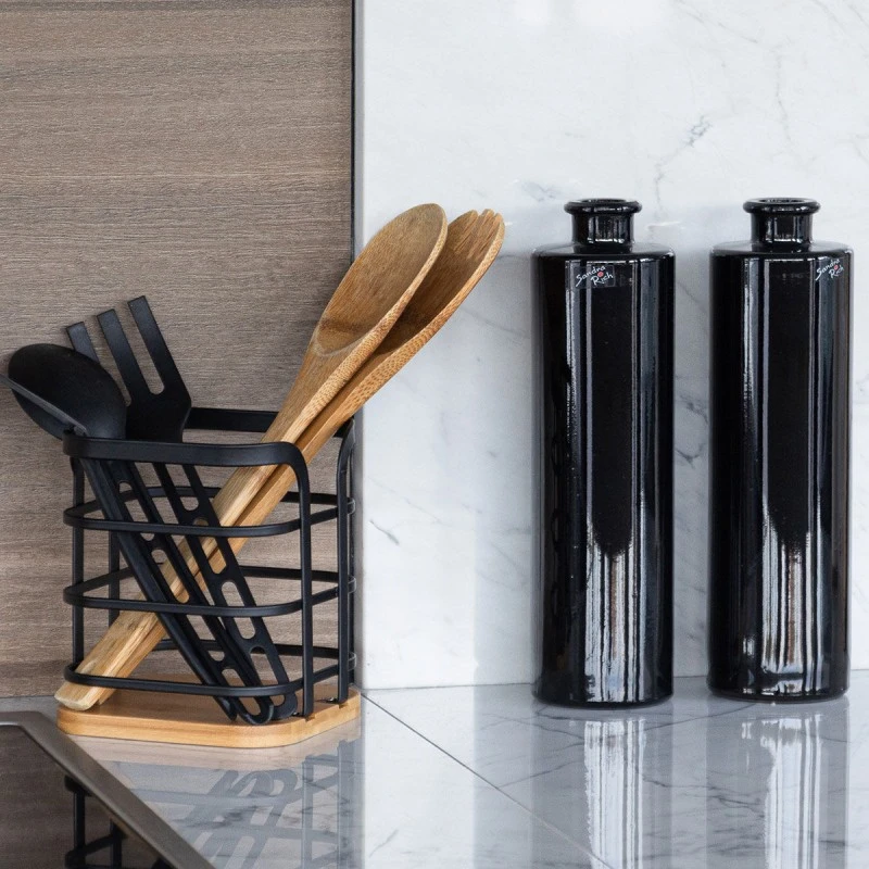 UTENSIL HOLDER BAMBOO ESSENTIALS METALLIC 12x12x14.5cm METALLIC BLACK