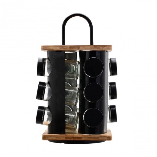 ESTIA ΒΑΣΗ ΜΠΑΧΑΡΙΚΩΝ BAMBOO ESSENTIALS ΜΕ 12 ΓΥΑΛΙΝΑ ΔΟΧΕΙΑ ΠΕΡΙΣΤΡΕΦΟΜΕΝΗ ΜΑΥΡΗ