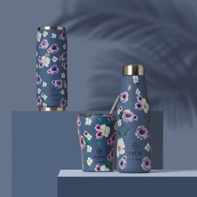 INSULATED BOTTLE TRAVEL FLASK SAVE THE AEGEAN 500ml GARDEN BLUE