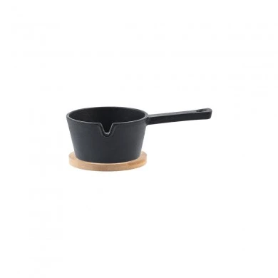SERVING PAN IRON CAST IRON DEEP 9.5cm WITH BAMBOO BASE