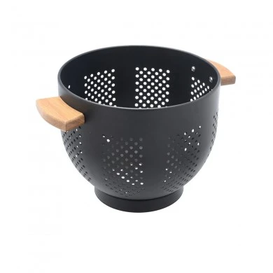 PASTA STRAINER ALLURE METALLIC 22cm WITH WOODEN HANDLES BLACK