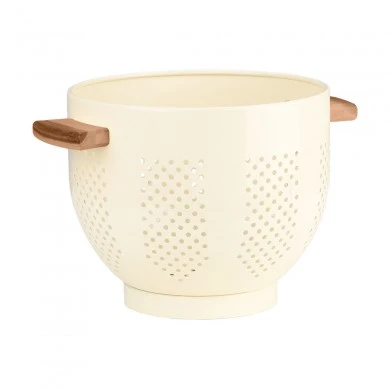 PASTA STRAINER ALLURE METALLIC 22cm WITH WOODEN HANDLES IVORY