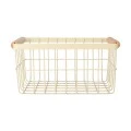 STORAGE BASKET ALLURE METALLIC WITH WOODEN HANDLES 28X20X14 IVORY