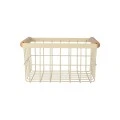 STORAGE BASKET ALLURE METALLIC WITH WOODEN HANDLES 24X18X13 IVORY