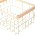 STORAGE BASKET ALLURE METALLIC WITH WOODEN HANDLES 24X18X13 IVORY