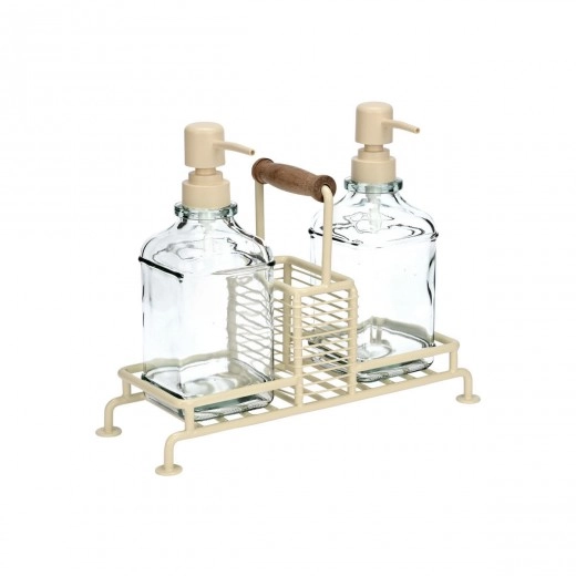 ESTIA ΔΟΧΕΙΑ ΥΓΡΟΥ ΠΙΑΤΩΝ ALLURE 2x300ml ΜΕ ΜΕΤΑΛΛΙΚΗ ΒΑΣΗ &amp; ΘΗΚΗ ΓΙΑ ΣΦΟΥΓΓΑΡΙ IVORY