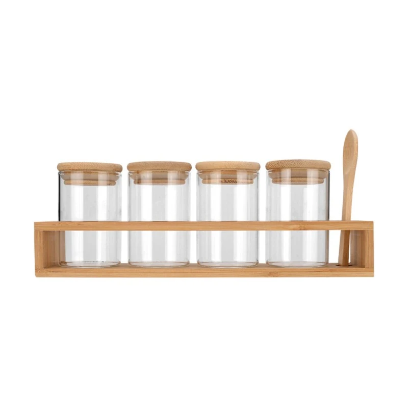 SPICE CONTAINERS BAMBOO ESSENTIALS SET OF 5 PCS WITH BAMBOO BASE AND SPOON