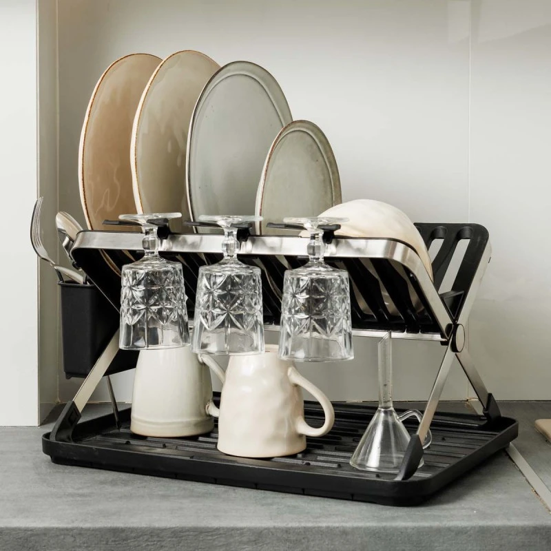 DISH RACK FOLDABLE STAINLESS STEEL 2 -TIER 48x35.4x27.2cm BLACK