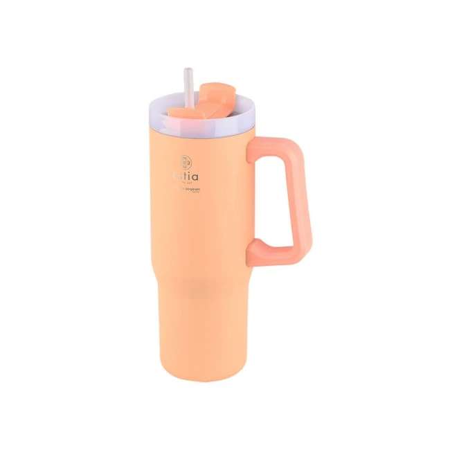 INSULATED STRAW TUMBLER XL SAVE THE AEGEAN 900ml PEACH FUZZ